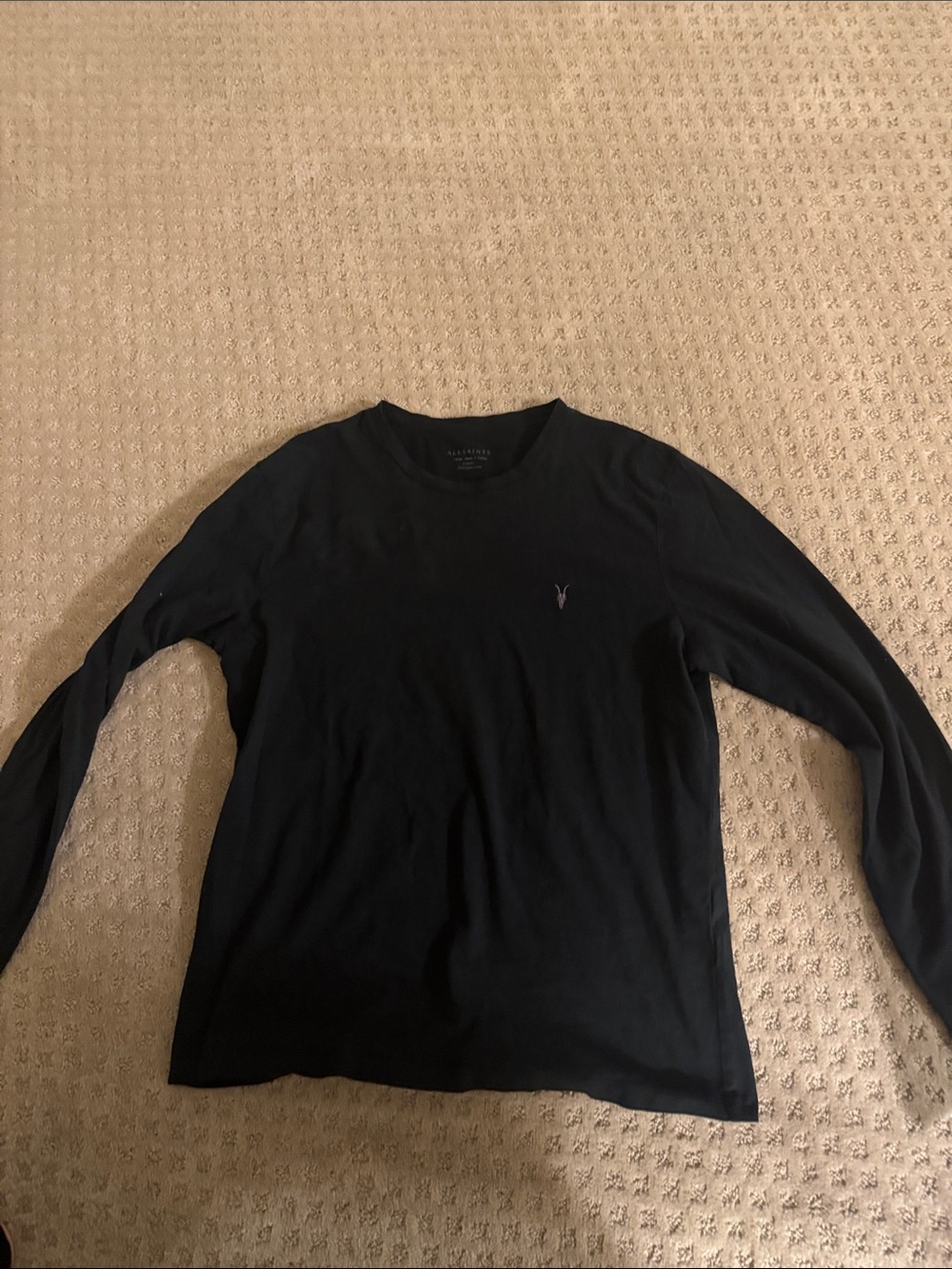 All Saints Men's Black Long Sleeve Crew Tee with Subtle Logo